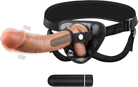 Strap-on Realistic Vibrating Dildo Wearable Harness with Bullet Vibrator, Detachable Silicone G Spot Stimulator, Vagina Massager Female Masturbator Sex Toys for Women Lesbian Couple (Flesh)